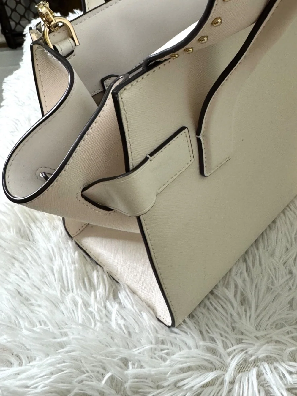 Michael Kors White Leather Studded Satchel Bag w/ Strap & Dust Bag